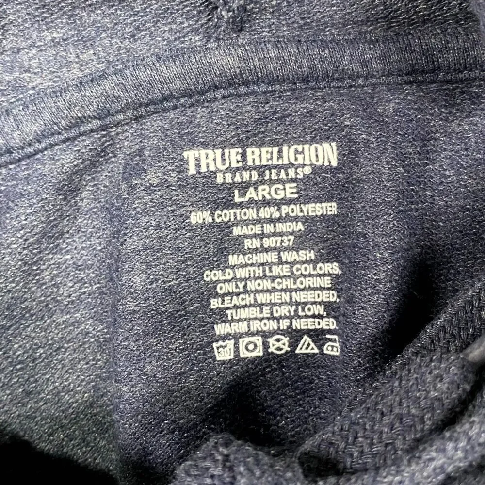 True Religion Hoodie Men's L Blue Cotton Graphic Print Loungewear Gym Training - Picture 3 of 6